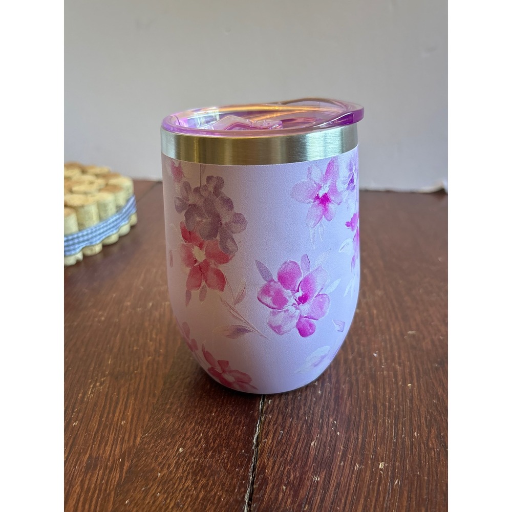 Hi‎ Peach Layne Purple Floral Stainless Steel Vacuum Mug Insulated Wine Tumbler